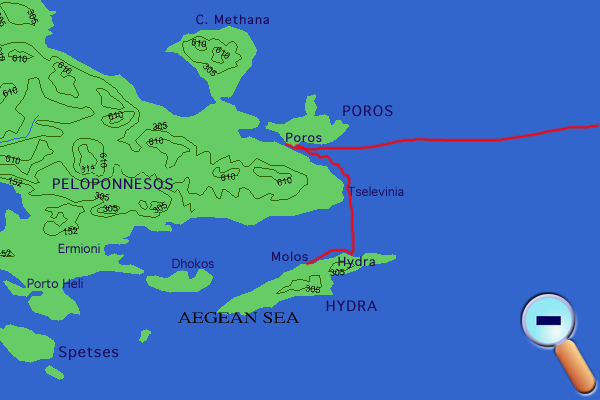 Route Kythnos to Poros & Hydra