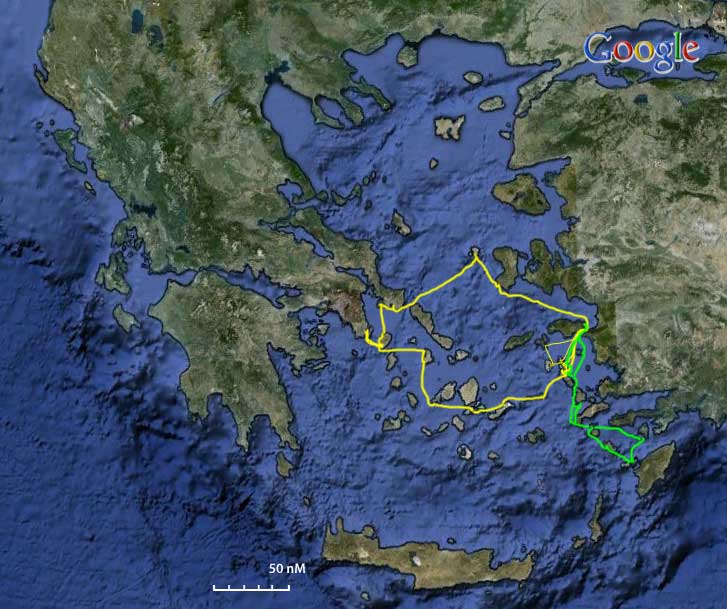 Map of Greece with route