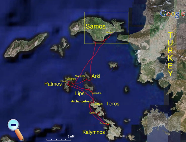 Route Samos to Kalymnos