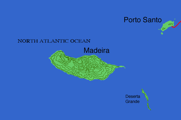 Map of Madeira Archipelago with route