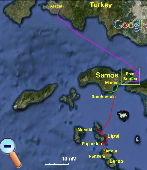 Route Leros-Samos-Alaçati